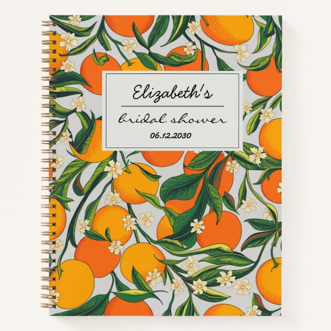 Oranges Citrus Fruit Floral Pattern  Bridal Shower Notebook (Front)