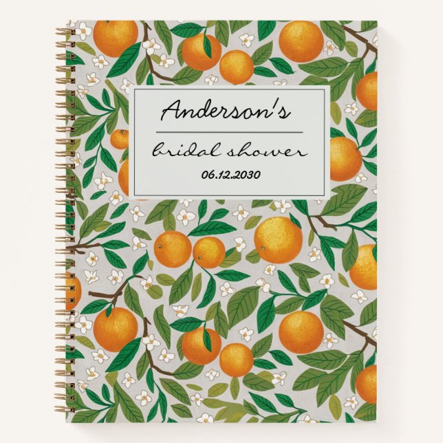 Oranges Citrus Fruit Floral Pattern Bridal Shower  Notebook (Front)