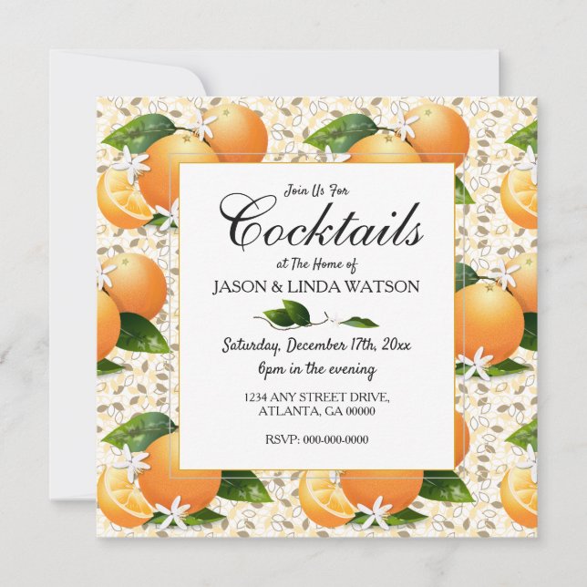 Oranges Citrus Fruits Floral Cocktail Party Invite (Front)