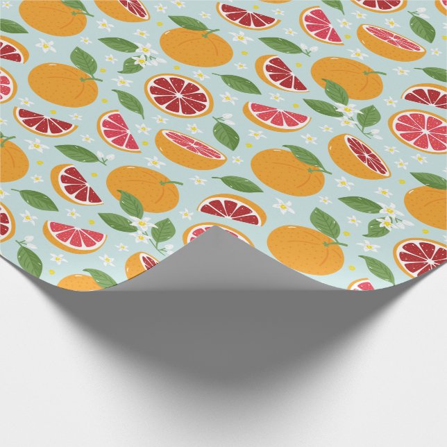 Oranges Citrus pattern light blue Wrapping Paper (Corner)