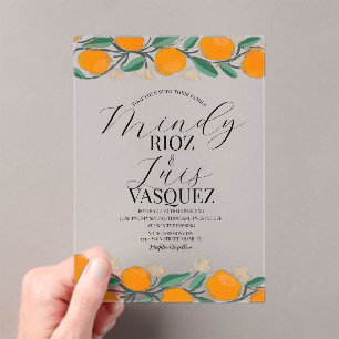 Oranges Citrus Watercolor Wedding Script Black  Acrylic Invitations