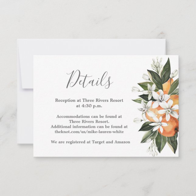 Oranges détails carte mariage (Devant)