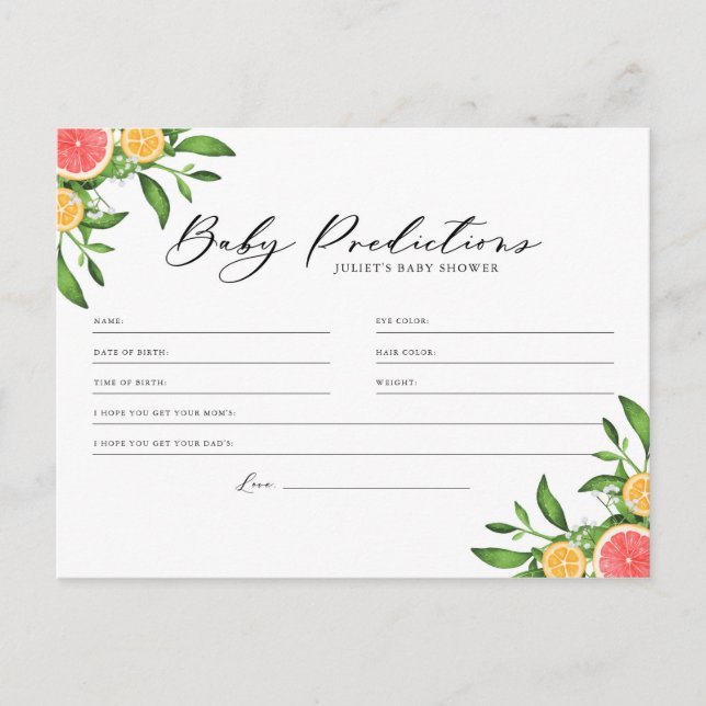 Oranges et pamplemousses Baby Predictions Carte de (Devant)