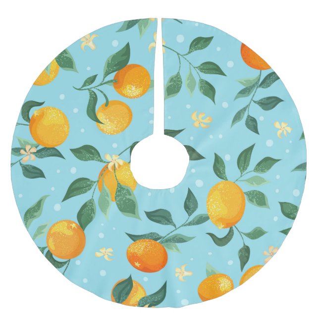 Oranges, flowers: textile seamless pattern. brushed polyester tree skirt (Front)