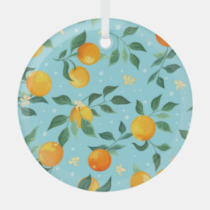 Oranges, flowers: textile seamless pattern. glass ornament