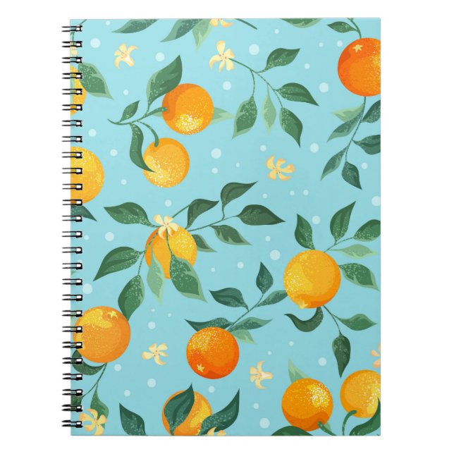 Oranges, flowers: textile seamless pattern. notebook (Front)