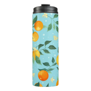 Oranges, flowers: textile seamless pattern. thermal tumbler