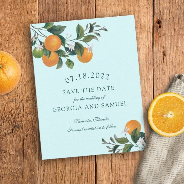 Oranges Fruit and Blossoms Save the Date Card (Creator Uploaded)