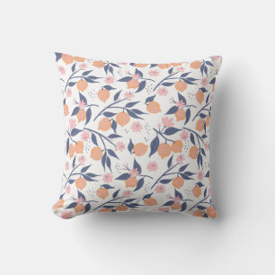 Oranges fruit with blue leaves throw pillow