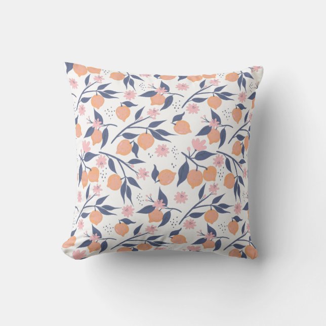 Oranges fruit with blue leaves throw pillow (Front)