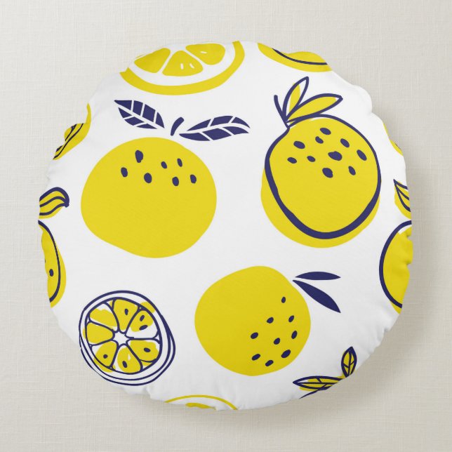 Oranges fruits seamless pattern round pillow (Front)