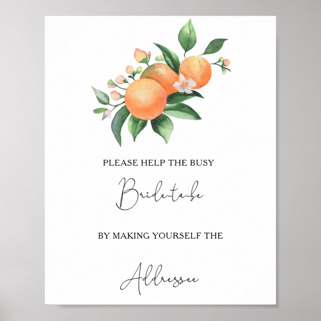 Oranges - help the busy bride Address Poster (Front)