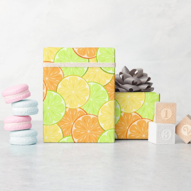 oranges lemons lime fruit citrus nature fresh wrapping paper (Baby Shower)