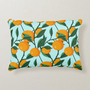 oranges on leaf branches seamless pattern, citrus accent pillow