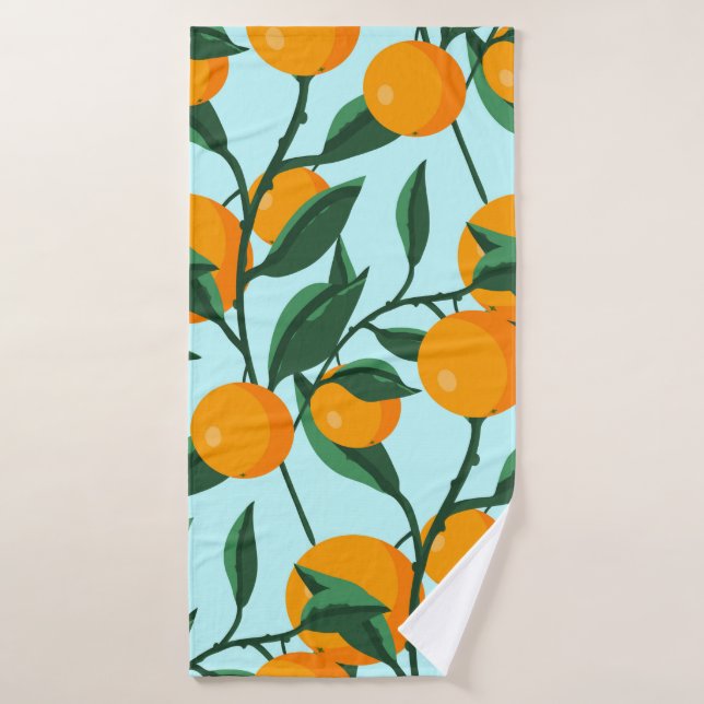oranges on leaf branches seamless pattern, citrus  bath towel (Bath Towel)