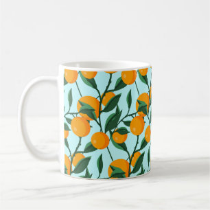 oranges on leaf branches seamless pattern, citrus  coffee mug