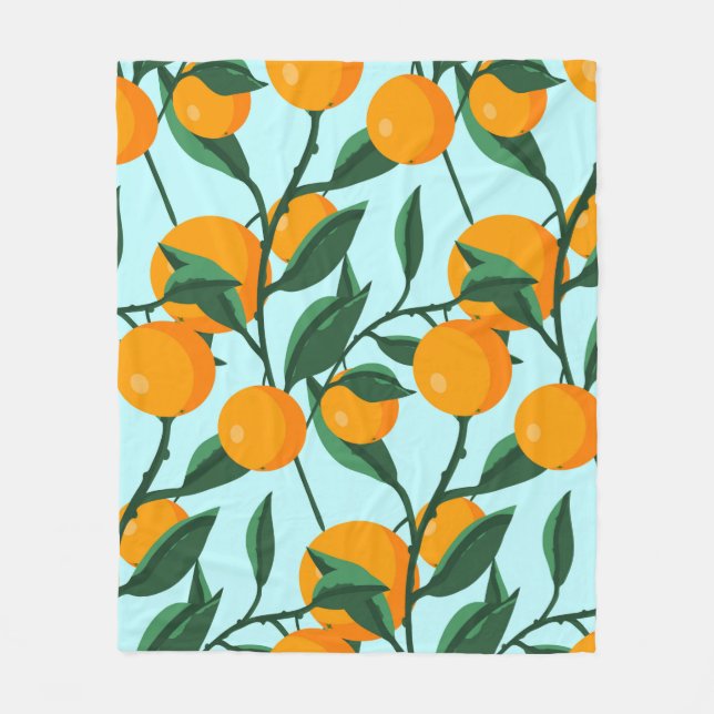 oranges on leaf branches seamless pattern, citrus  fleece blanket (Front)