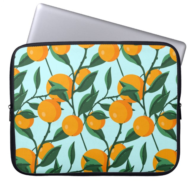 oranges on leaf branches seamless pattern, citrus  laptop sleeve (Front)