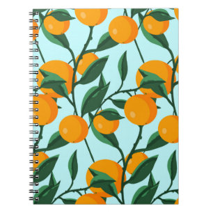 oranges on leaf branches seamless pattern, citrus notebook