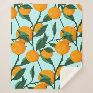 oranges on leaf branches seamless pattern, citrus  sherpa blanket