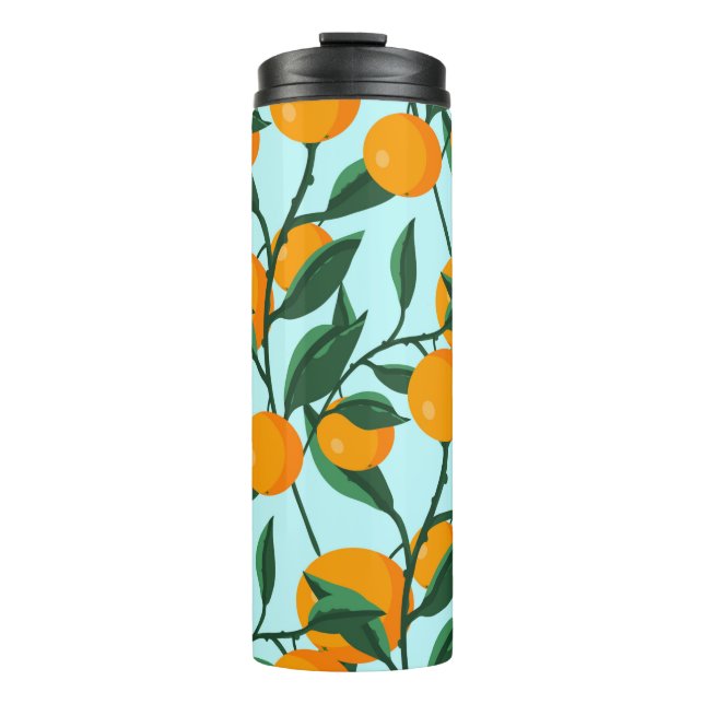 oranges on leaf branches seamless pattern, citrus  thermal tumbler (Front)