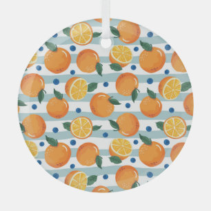 Oranges on striped background, summer pattern. glass ornament