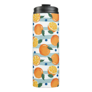 Oranges on striped background, summer pattern. thermal tumbler