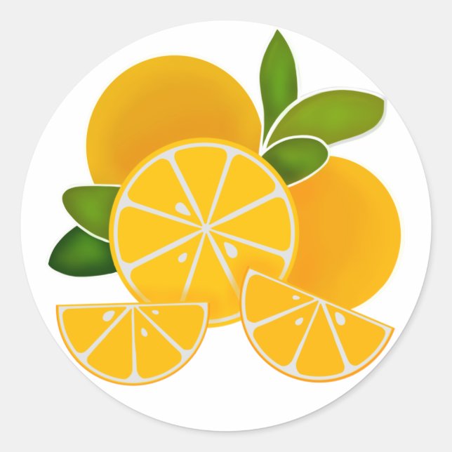Oranges, orange slices, citrus fruit  classic round sticker (Front)
