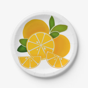 Oranges, orange slices, citrus fruit   paper plate