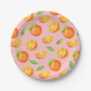 Oranges Pattern Watercolor Paper Plate