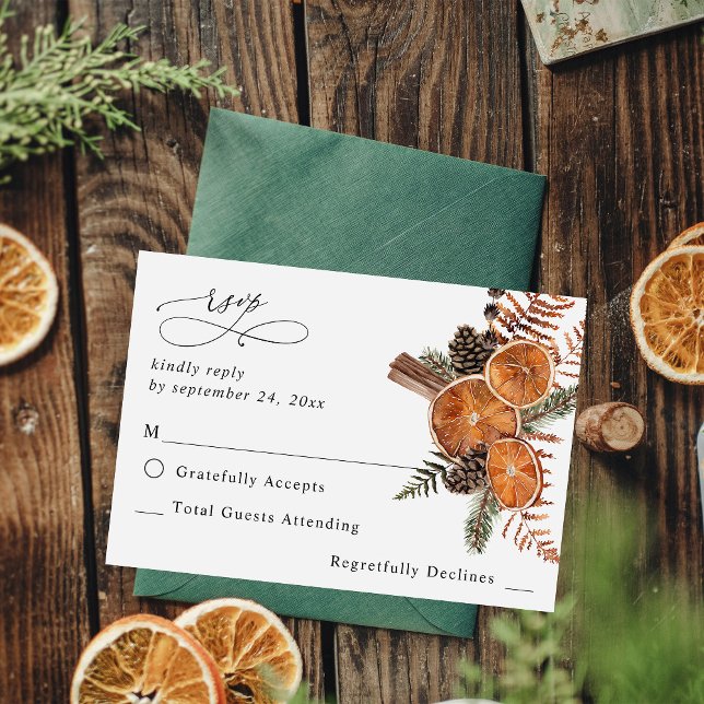 Oranges Rustic Holiday no Meal RSVP Card (Creator Uploaded)