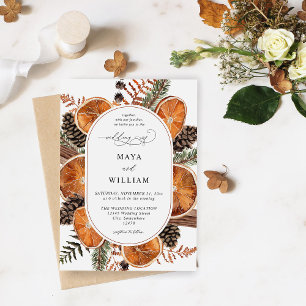 Oranges Rustic Holiday Wedding Invitation