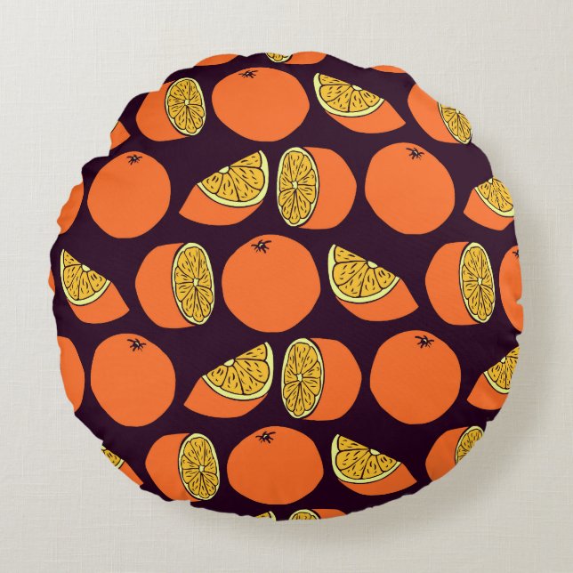 Oranges seamless pattern, vintage texture. round pillow (Front)