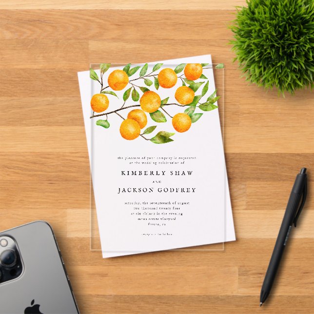 Oranges Summer Garden Wedding Acrylic Invitations (Insitu (Invitation Card))