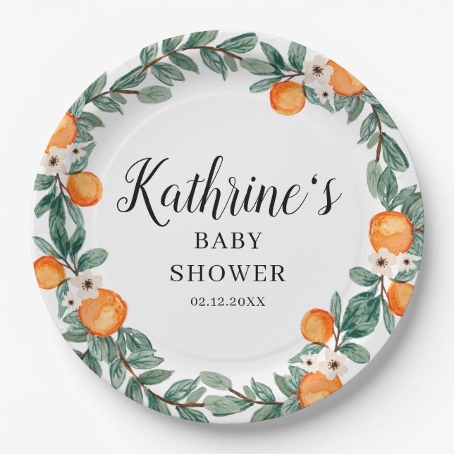 Oranges Twin Baby Shower Paper Plate Template (Front)