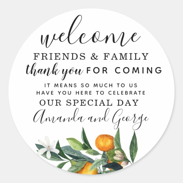 Oranges Wedding favour personalized thank you Classic Round Sticker (Front)