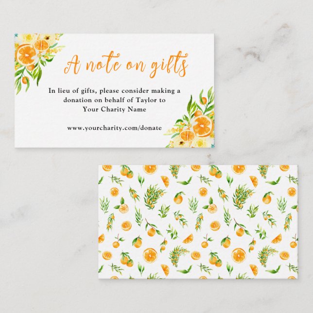 Oranges with Foliage Birthday A Note On Gifts Enclosure Card (Front/Back)