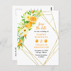 Oranges with Foliage Wedding Save The Date Postcard