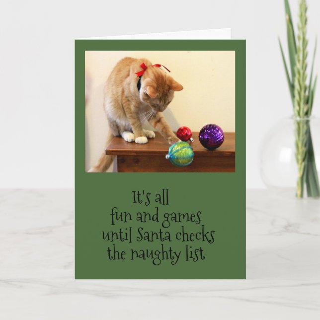 OrangeTabby Cat Being Naughty Holiday Card (Front)