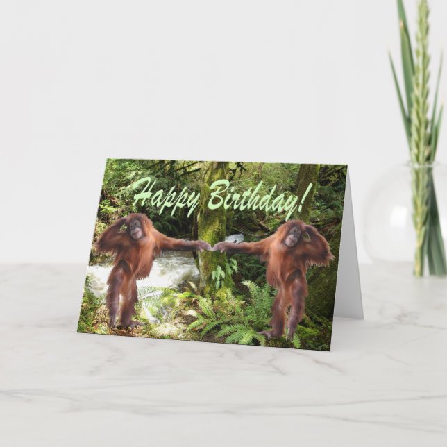 Orangutan Babies in Jungle Birthday Card (Front)