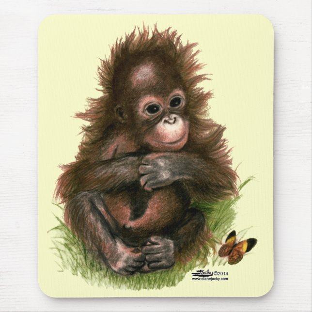 Orangutan Baby and Butterfly Mouse Pad (Front)
