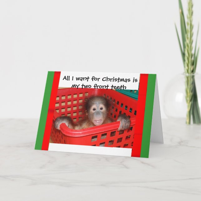 Orangutan Baby Christmas carol Holiday Card (Front)