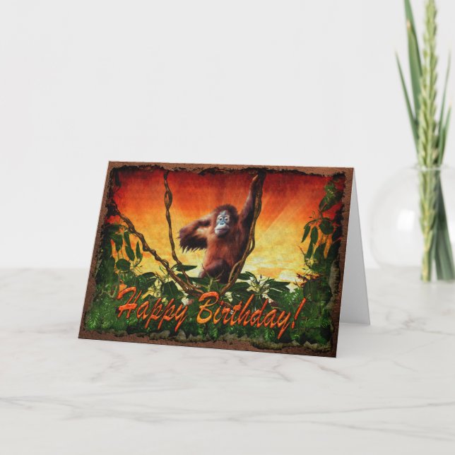 Orangutan Baby & Jungle Wildlife Birthday Card (Front)
