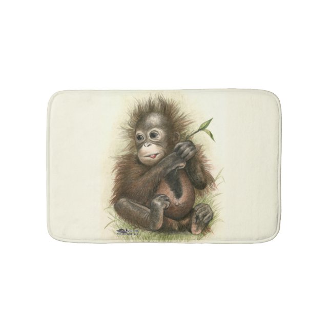 Orangutan Baby With Leaves Bath Mat (Front)