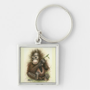 Orangutan Baby With Leaves Keychain