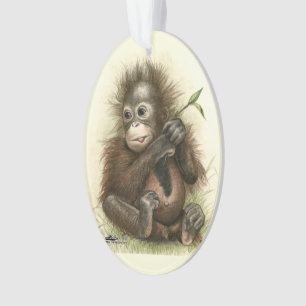 Orangutan Baby With Leaves Ornament