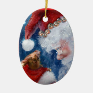 Orangutan Christmas with Santa Ceramic Ornament
