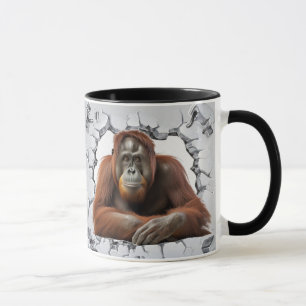 Orangutan in a cracked wall mug