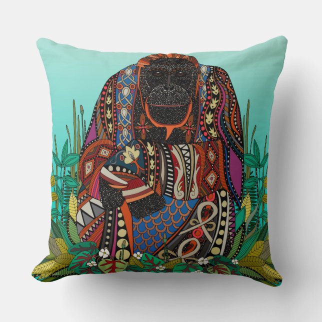 orangutan king turquoise throw pillow (Front)