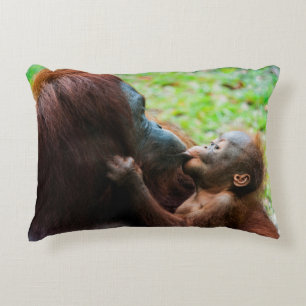 Orangutan mother and baby decorative pillow